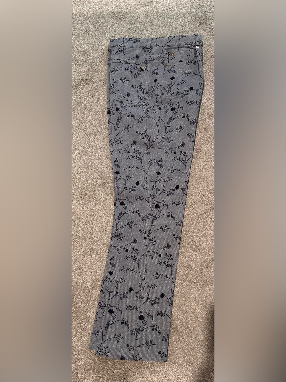 St. John Straight-Leg Pants with Navy Blue Light Blue Floral Print